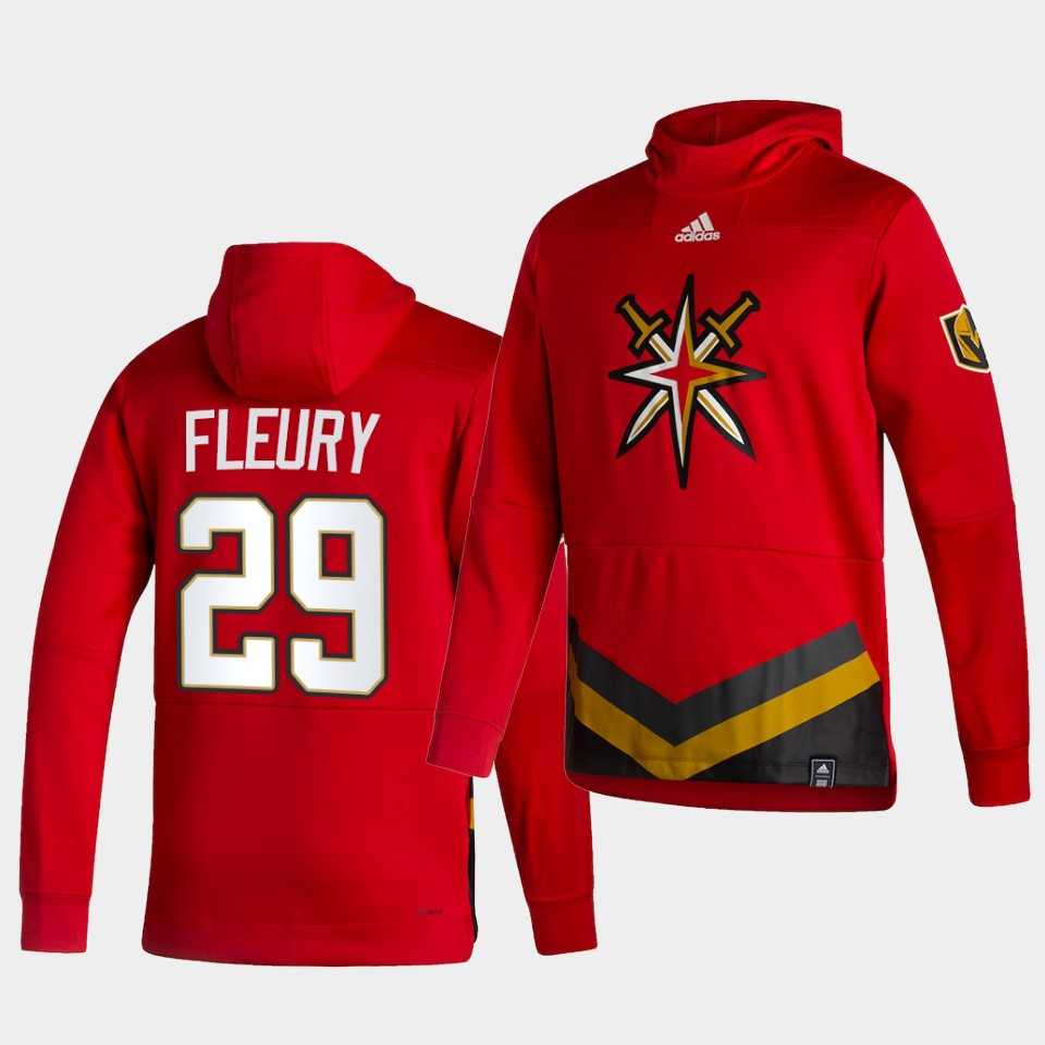 Men Vegas Golden Knights 29 Fleury Red NHL 2021 Adidas Pullover Hoodie Jersey